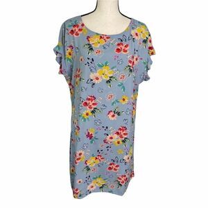 Beachlunchlounge Baby Blue with Vivid Floral Print Flutter Sleeve‎ Dress - LG